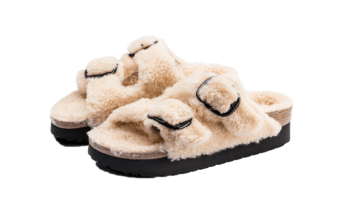 Birkenstock Boston Big Buckle Platform Shearling Teddy Eggshell