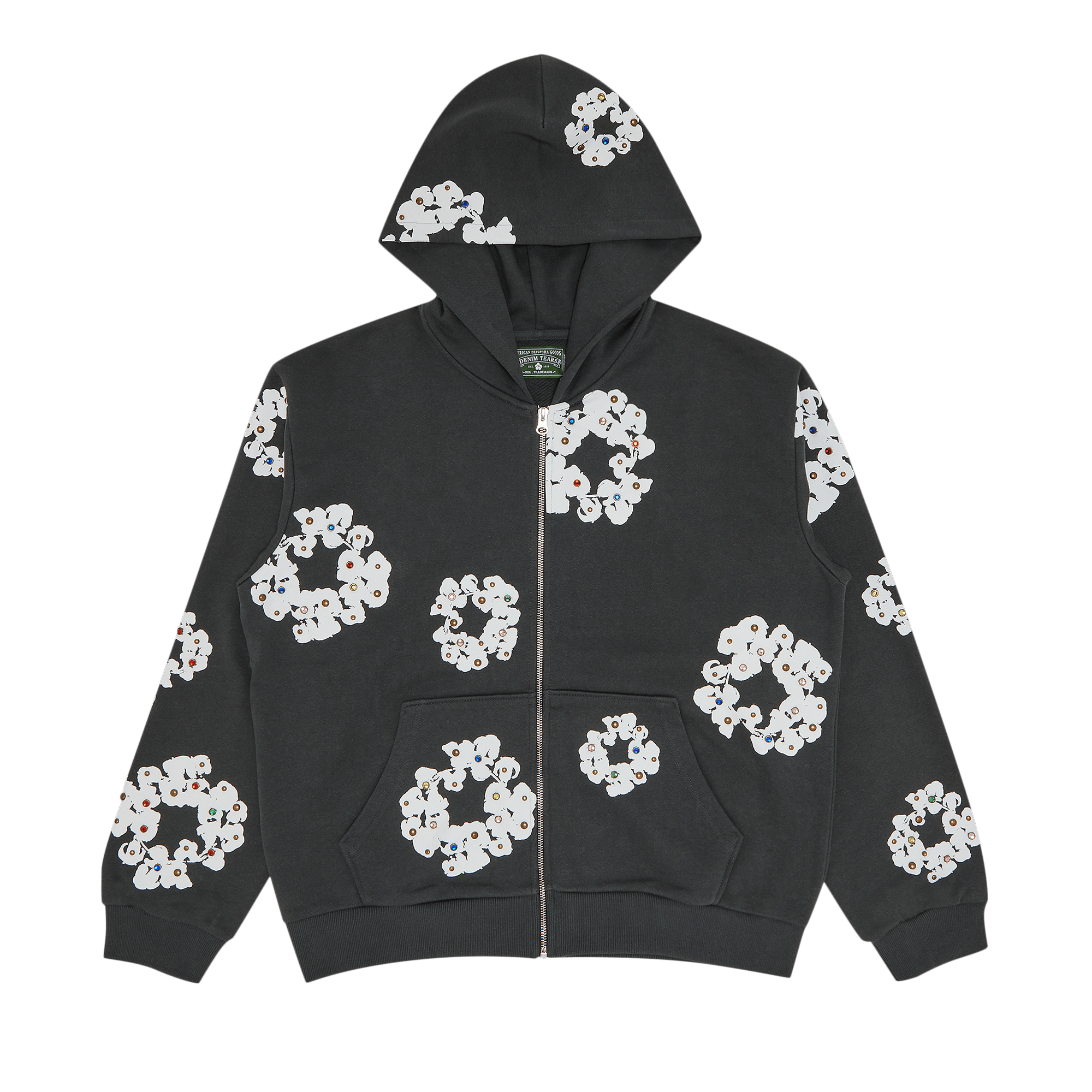 Denim Tears Rhinestone Cotton Wreath Zip Hoodie Vintage Black, Vintage Black (denim-tears-rhinestone-cotton-wreath-zip-hoodie-vintage-black)