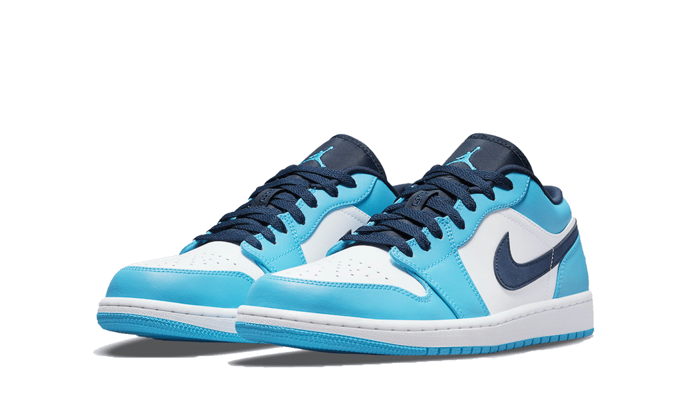 Air Jordan 1 Low UNC (2021), White/Dark Powder Blue-Obsidian (553558-144 / 553560-144)