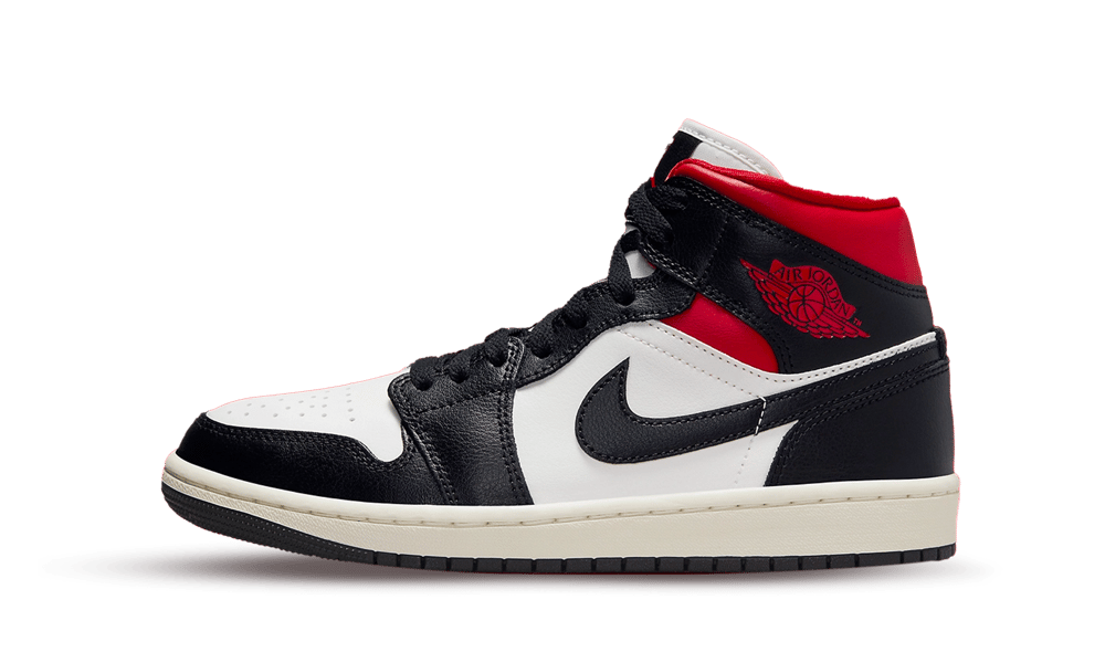 Air Jordan 1 Mid Gym Red Panda, Black/Gym Red-Sail (BQ6472-061)