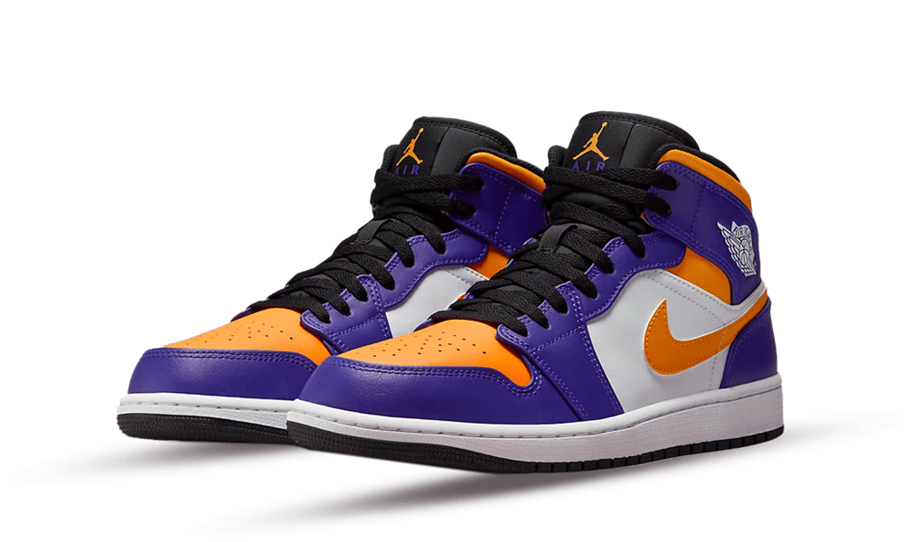 Air Jordan 1 Mid Lakers (2022), Purple/White-Yellow-Black (DQ8426-517 / DQ8423-517)