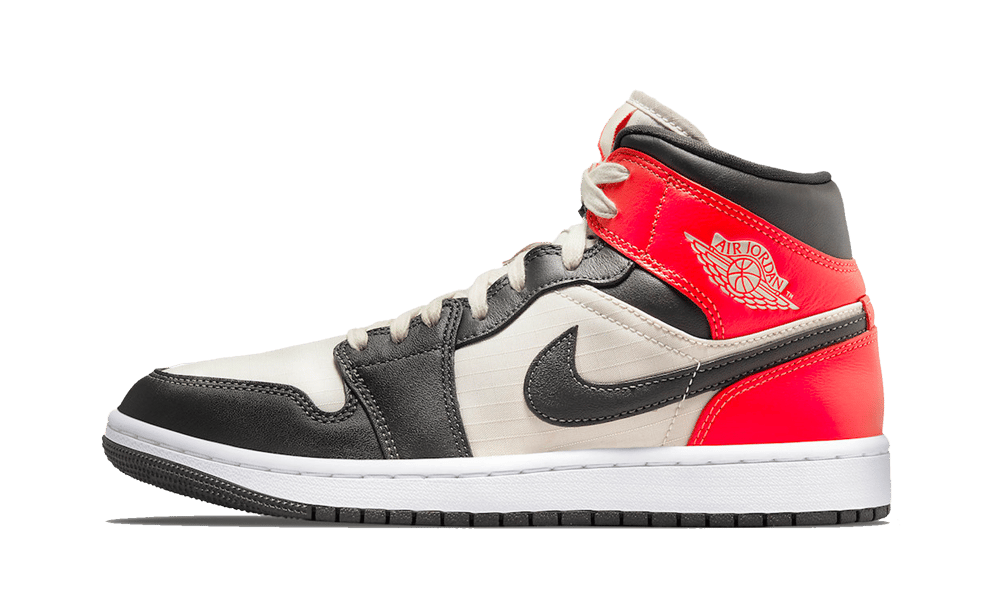 Air Jordan 1 Mid Newsprint Light Orewood Brown, Light Orewood Brown/Newsprint-Bright Crimson (DQ6078-100)