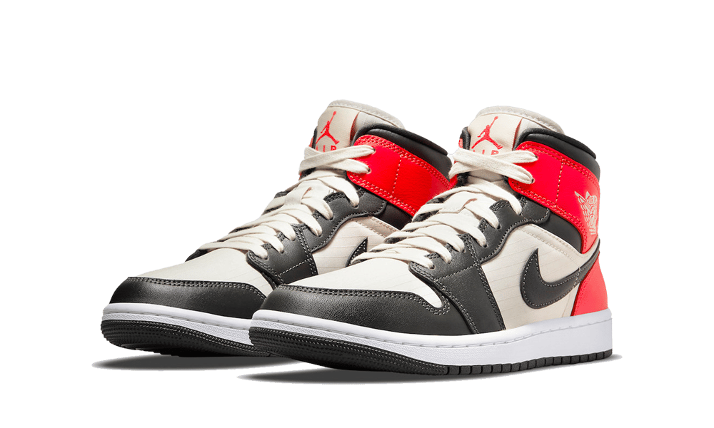 Air Jordan 1 Mid Newsprint Light Orewood Brown, Light Orewood Brown/Newsprint-Bright Crimson (DQ6078-100)