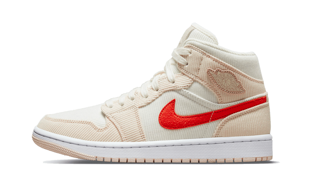 Air Jordan 1 Mid SE Corduroy Sail, Sail/Orange Quartz-White-Orange (DA8009-108)