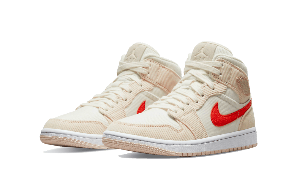 Air Jordan 1 Mid SE Corduroy Sail, Sail/Orange Quartz-White-Orange (DA8009-108)