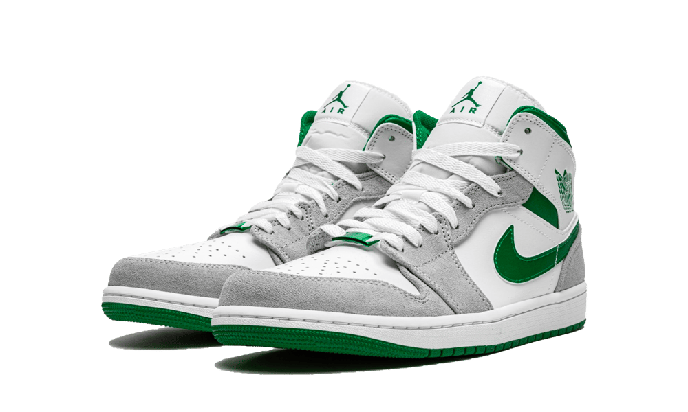 Air Jordan 1 Mid SE Grey Green, White/Neutral Grey-Lucky Green (DC7294-103 / DC7248-103)