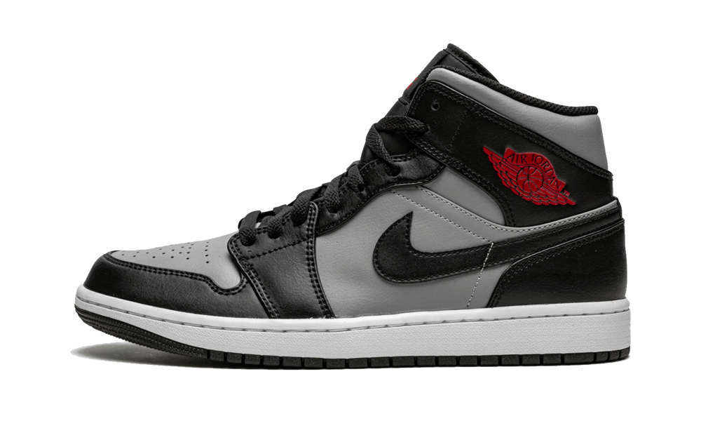 Air Jordan 1 Mid Shadow Red, Black/Gym Red-Particle Grey (554724-096 / 554725-096)