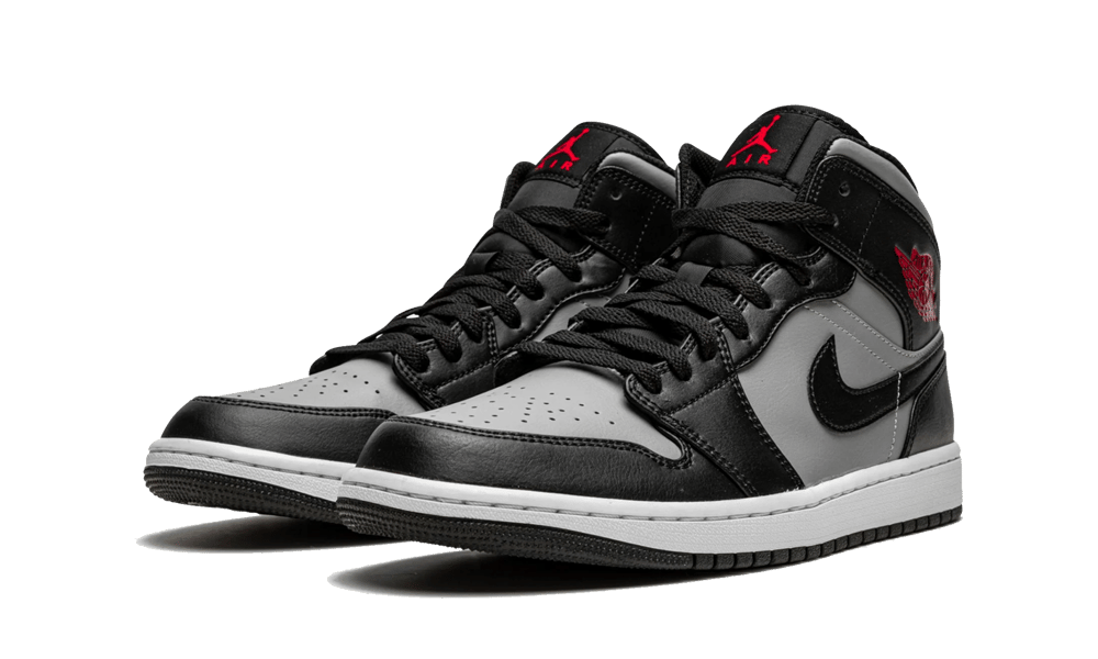 Air Jordan 1 Mid Shadow Red, Black/Gym Red-Particle Grey (554724-096 / 554725-096)