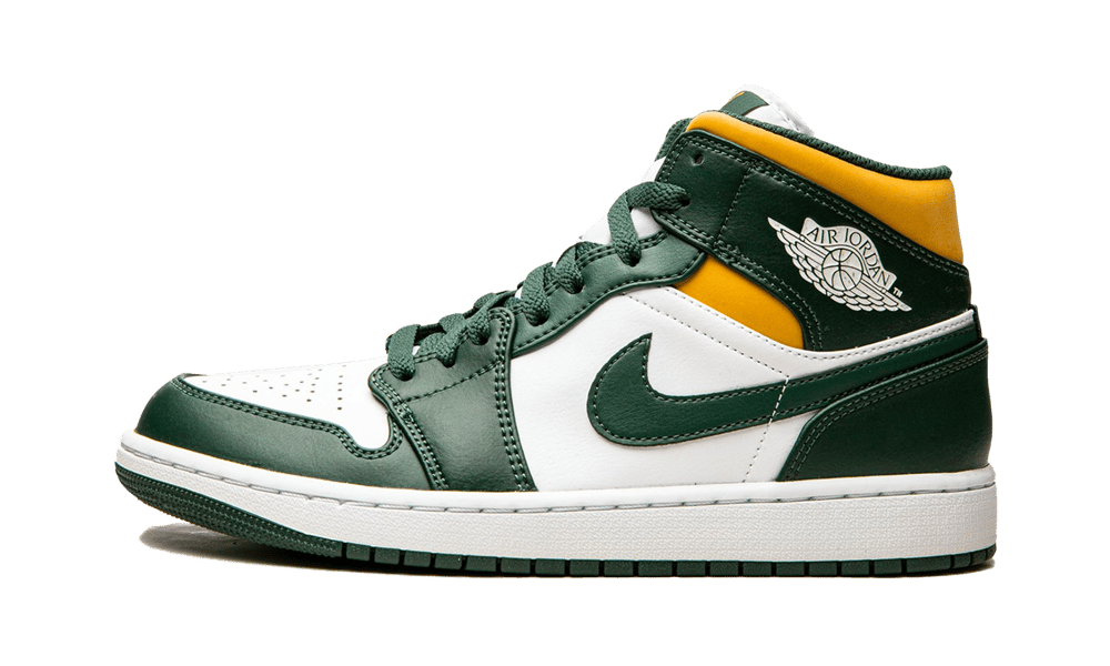 Air Jordan 1 Mid Sonics (2021), Noble Green/Pollen-White (554724-371 / 554725-371)