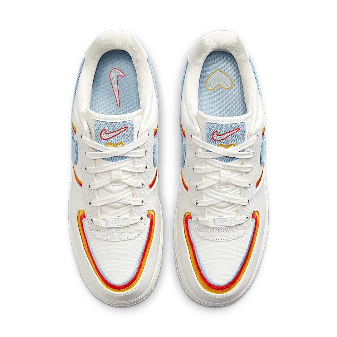 Nike Air Force 1 Low Sail Denim Swoosh, Sail/Light Armory Blue-Chili Red (DJ4655-133)