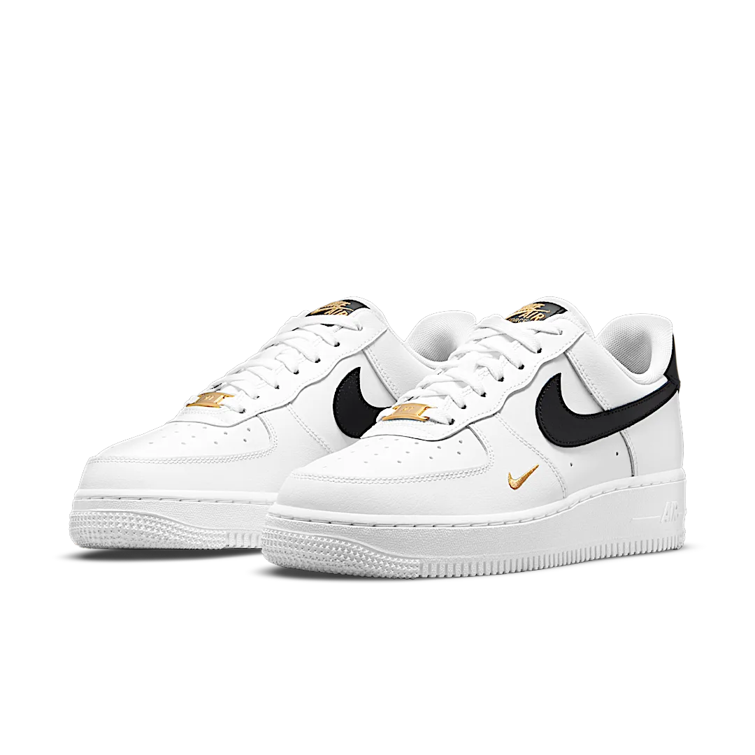 Nike Air Force 1 Low '07 Essential White Black Gold Mini Swoosh, White/Black-White-Black (CZ0270-102)