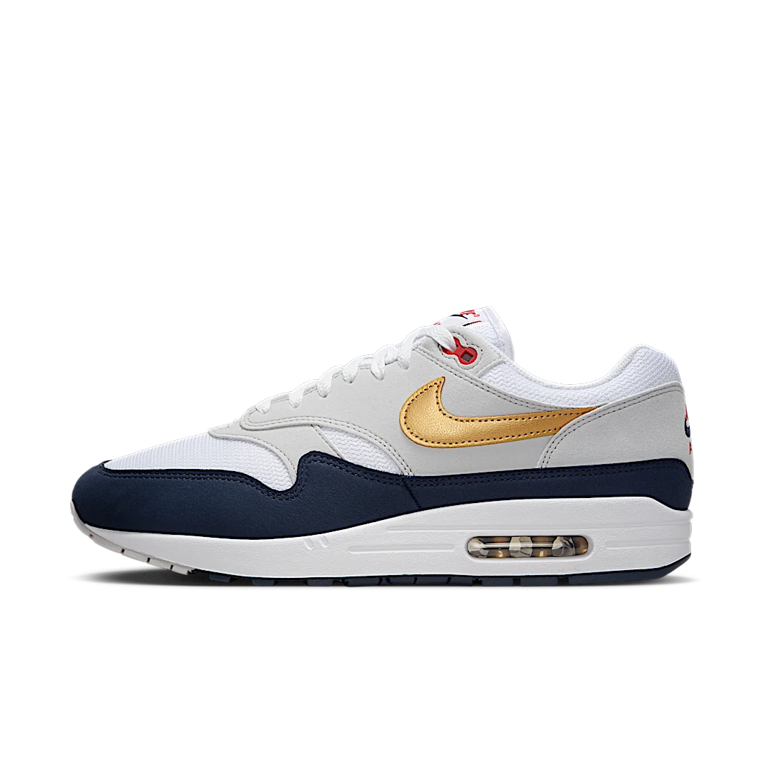 Nike Air Max 1 Olympic, Obsidian/White/Light Smoke Grey/Metallic Gold (HM9604-400)