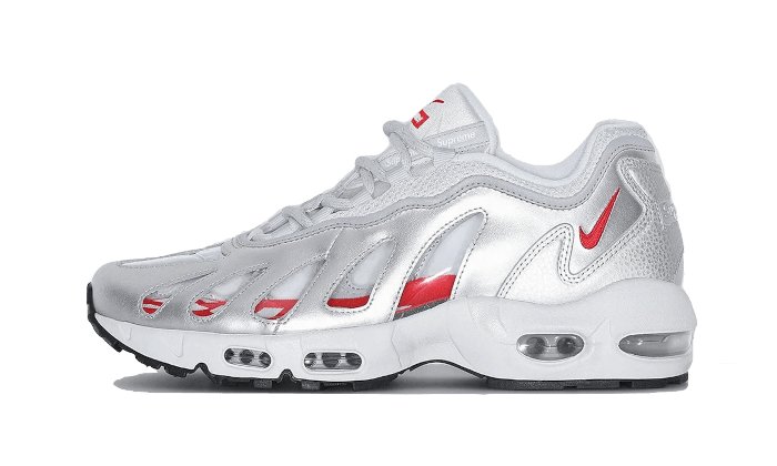 Nike Air Max 96 Supreme Silver Bullet, Metallic Silver/Speed Red-Clear (CV7652-001)