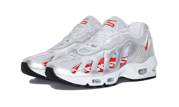 Nike Air Max 96 Supreme Silver Bullet, Metallic Silver/Speed Red-Clear (CV7652-001)