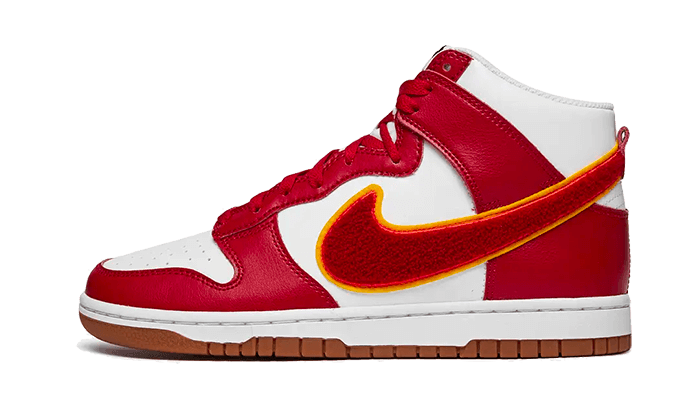 Nike Dunk High Chenille Swoosh White Gym Red, White/Gym Red-Yellow Ochre-Gum Med Brown (DR8805-101)