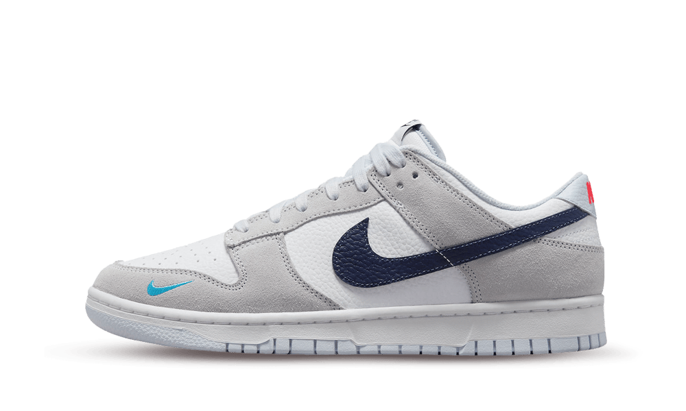 Nike Dunk Low White Grey Navy Aqua Mini Swoosh, White/Grey/Navy/Aqua (FJ4227-001)