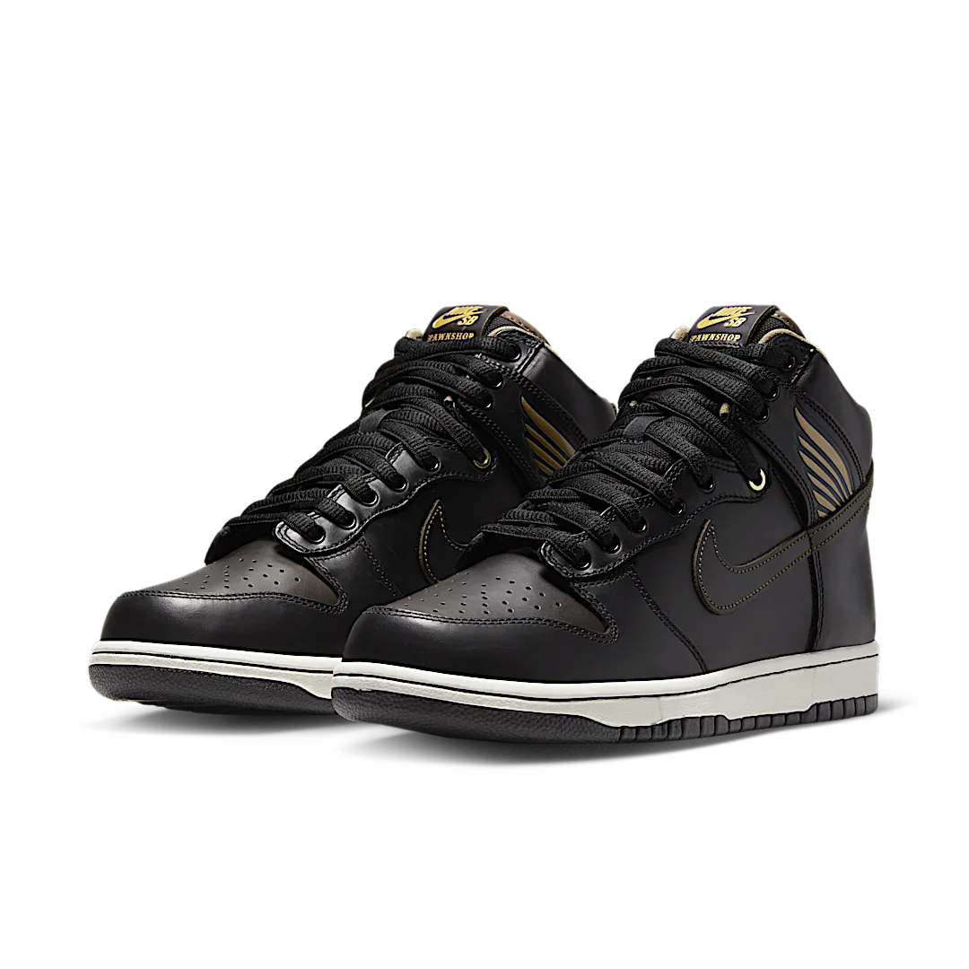 Nike SB Dunk High Pawnshop Skate Co. Old Soul, Black/Black-Metallic Gold (FJ0445-001)