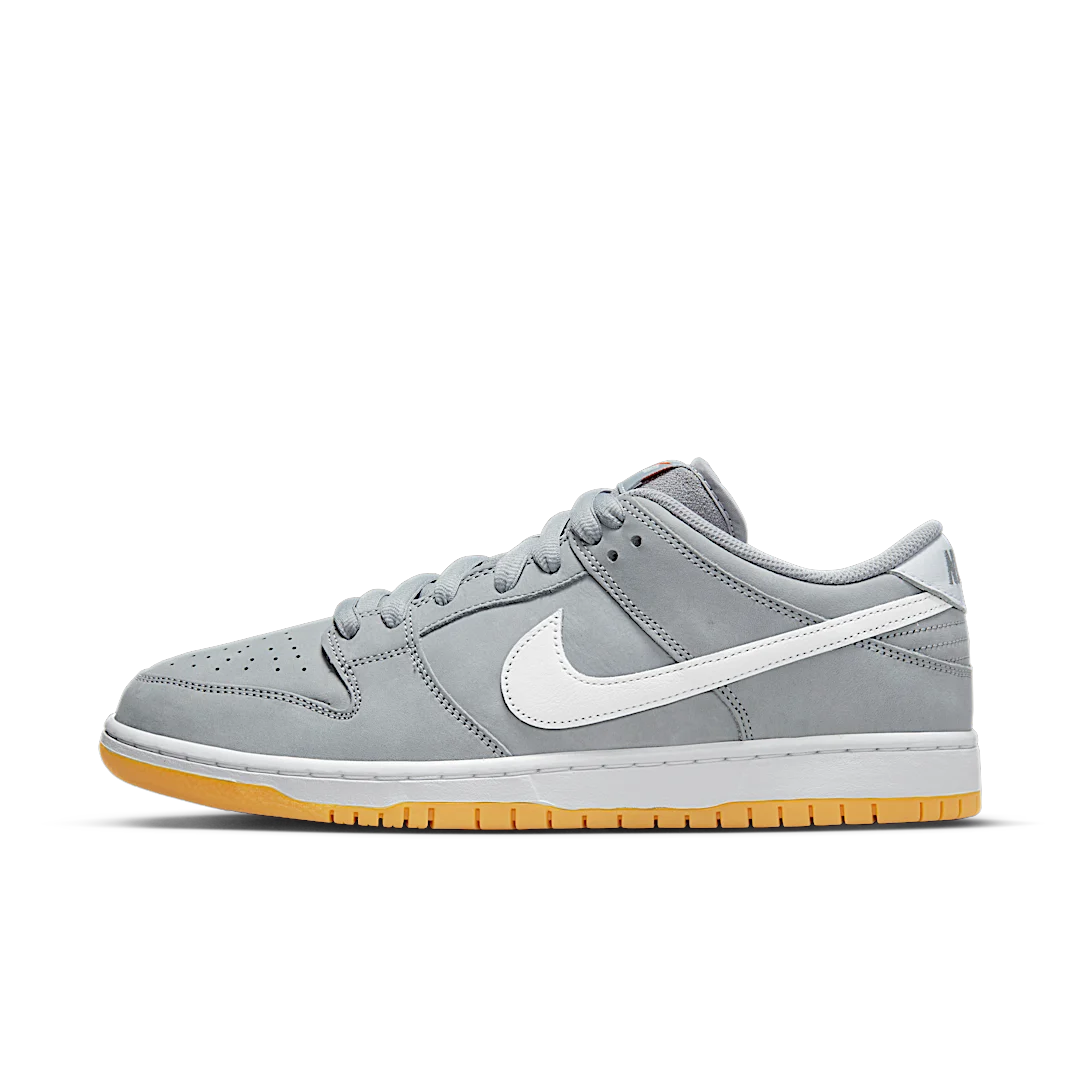 Nike SB Dunk Low Pro ISO Orange Label Wolf Grey Gum, Wolf Grey/White/Wolf Grey/Gum Light Brown/Pure Platinum/Safety Orange (DV5464-001)