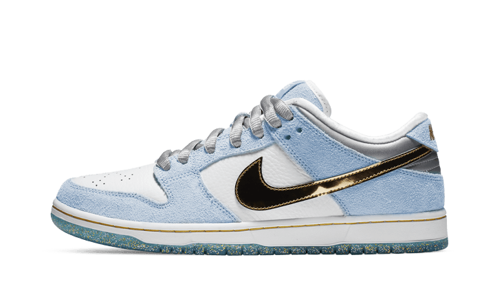 Nike SB Dunk Low Sean Cliver, Ice Blue/White-Metallic Gold-Metallic Silver (DC9936-100)