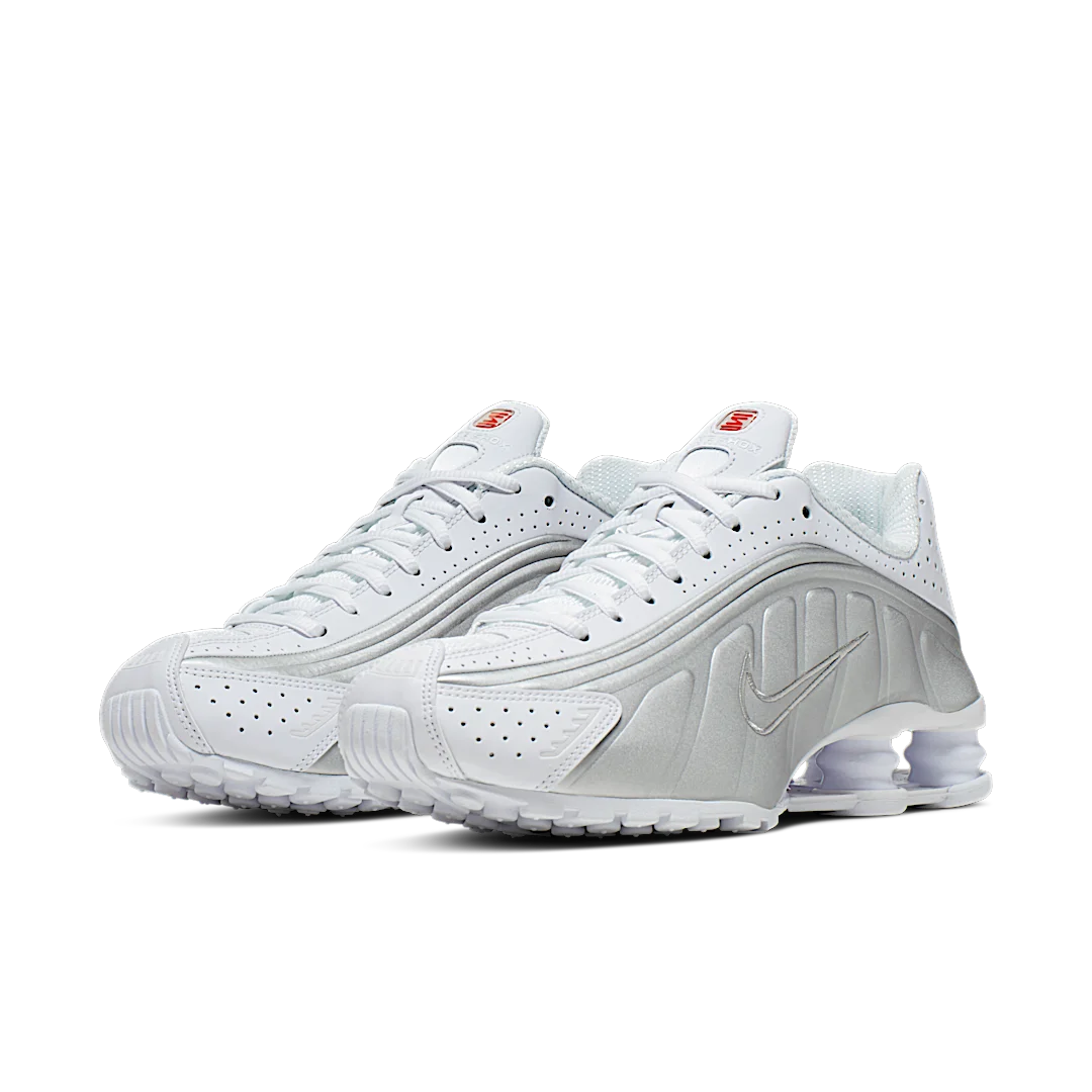 Nike Shox R4 White Metallic Silver, White/White-Metallic Silver-Max Orange (AR3565-101)