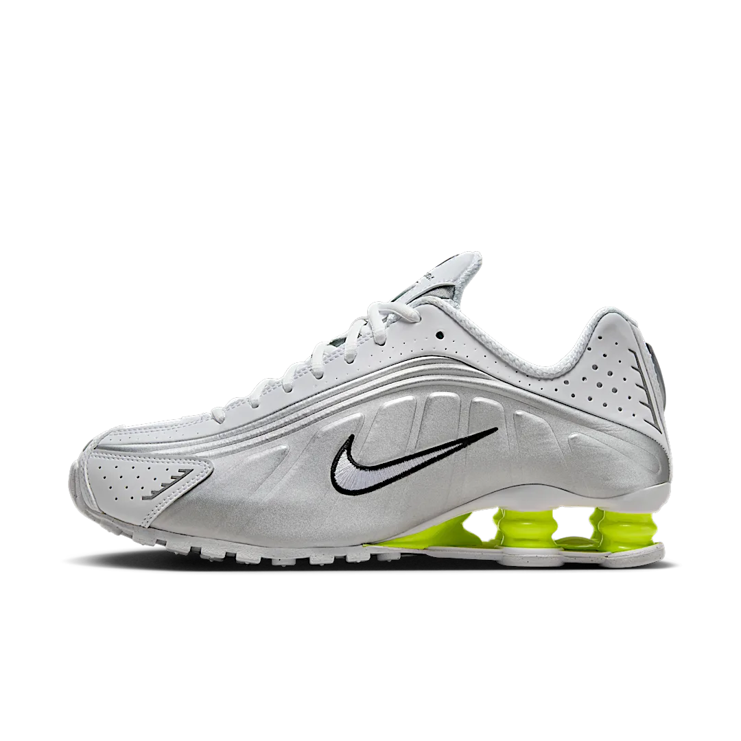 Nike Shox R4 White Metallic Silver Volt, White/Metallic Silver/Volt (AR3565-102)