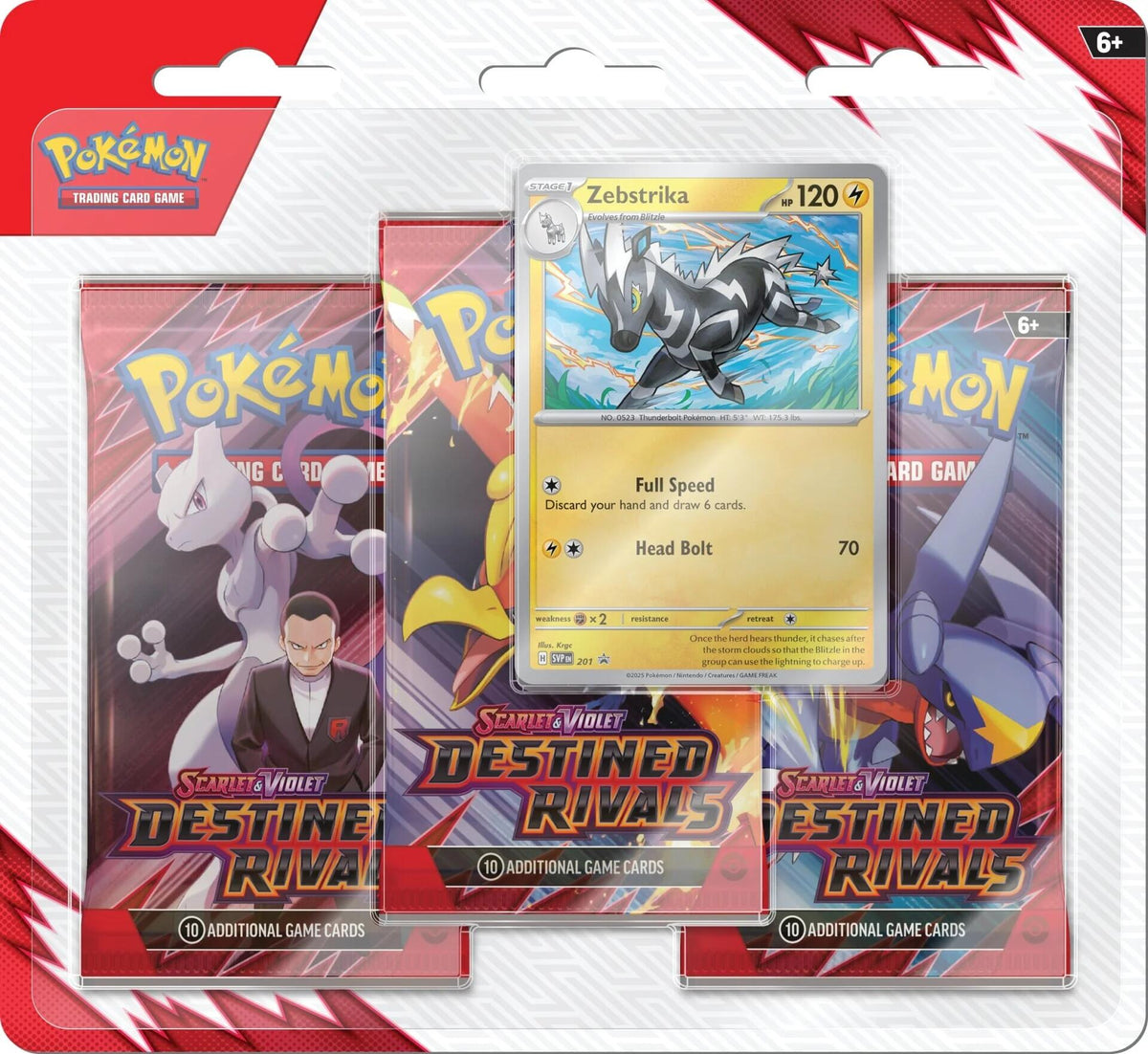 Pokémon TCG Destined Rivals: Zebstrika 3-Pack Blister