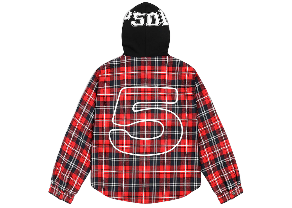 Sp5der Hooded Zip Flannel Shirt Jacket Red Plaid