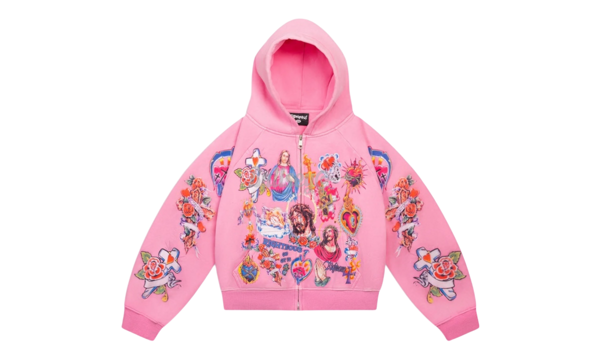 We Are Righteous Risen King Pink Cropped Zip-Up Hoodie