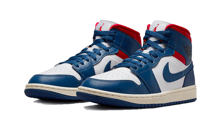 Air Jordan 1 Mid French Blue Gym Red, White/French Blue-Gym Red-Sail (BQ6472-146)