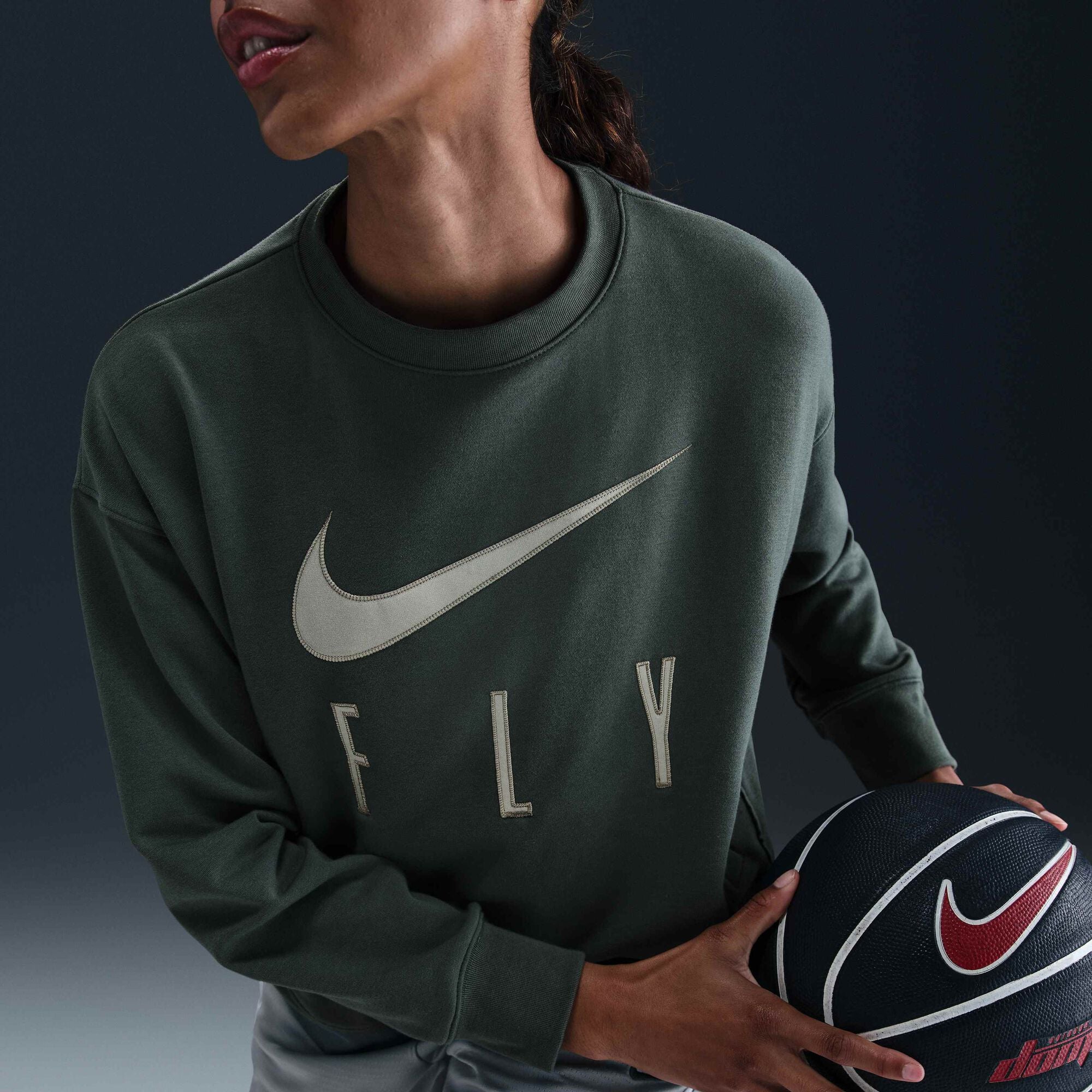 Nike Swoosh Fly Dri-FIT French Terry Crew-Neck Basketball Sweatshirt Vintage Green/Jade Horizon/White - Sneak