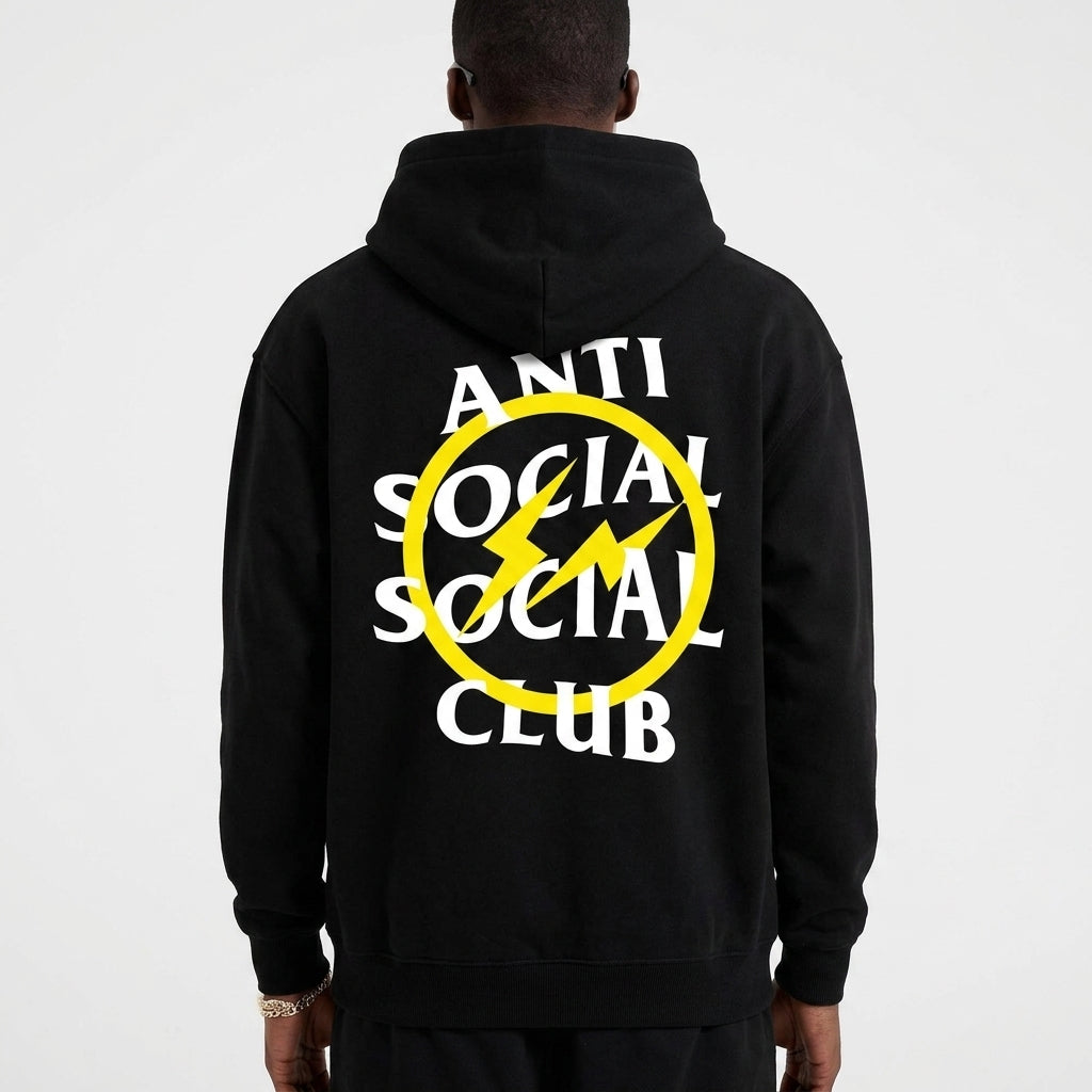 Anti Social Social Club x Fragment Yellow Bolt Hoodie (FW19) Black