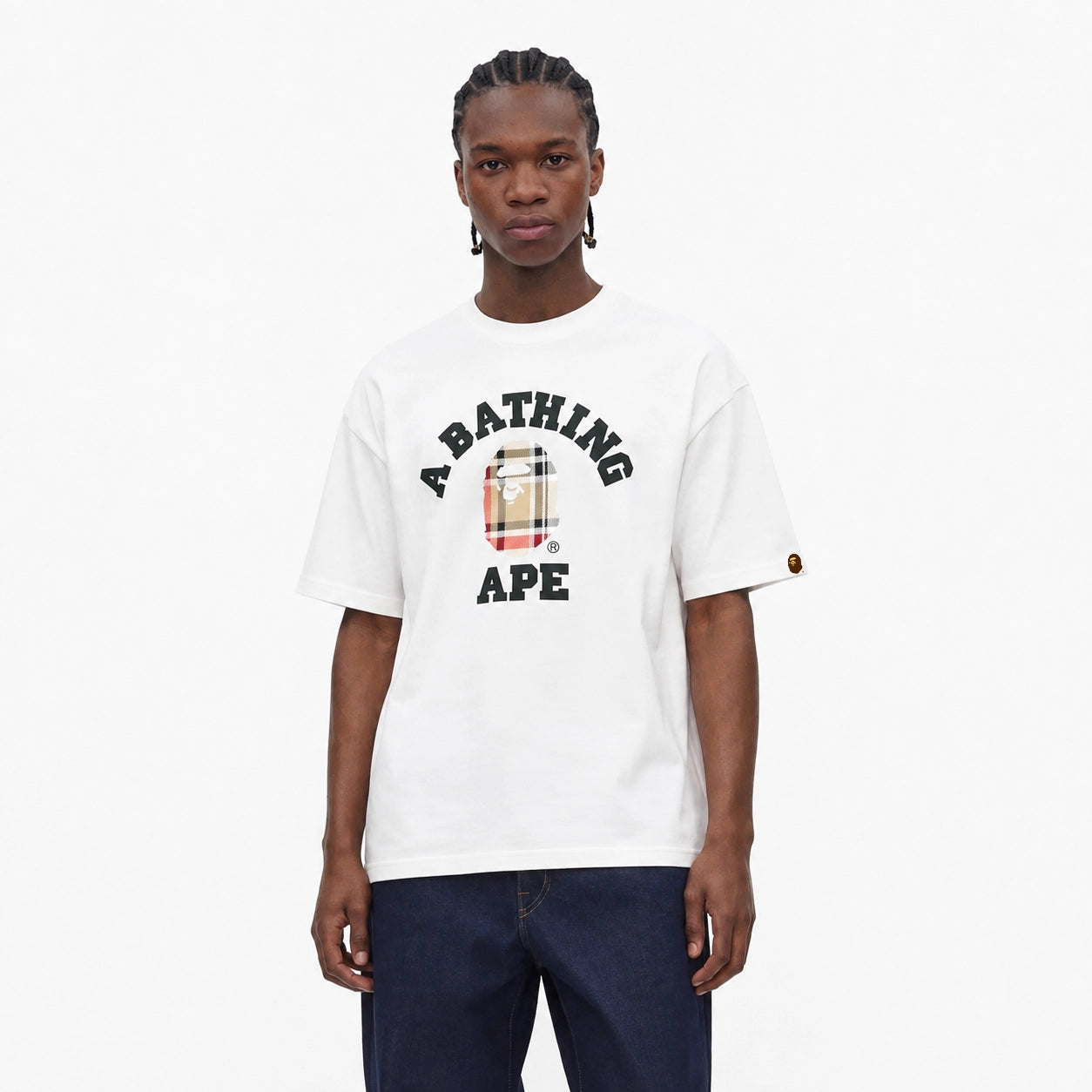 BAPE Check College T-Shirt White Beige