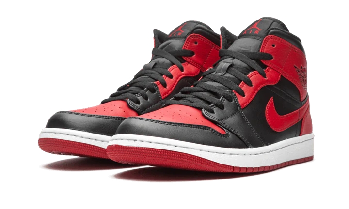 Air Jordan 1 Mid Banned (2020), Black/University Red-Black-White (554724-074 / 554725-074)