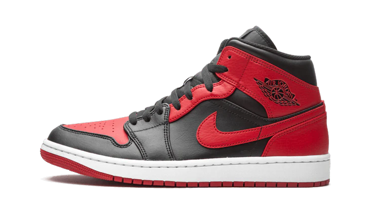 Air Jordan 1 Mid Banned (2020), Black/University Red-Black-White (554724-074 / 554725-074)