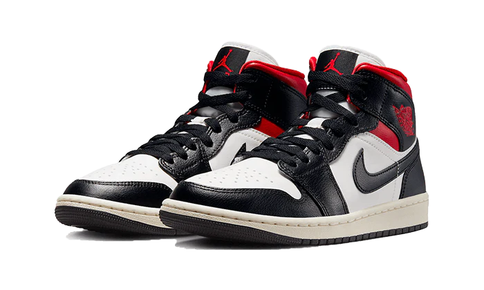 Air Jordan 1 Mid Gym Red Panda, Black/Gym Red-Sail (BQ6472-061)