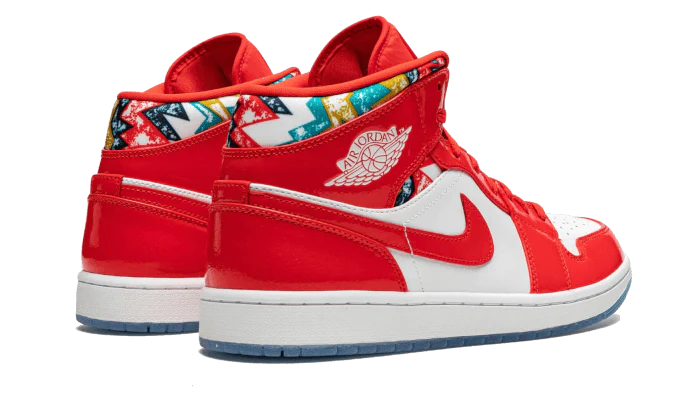 Air Jordan 1 Mid Barcelona Sweater Red Patent, Chile Red/White/Pollen (DC7294-600 / DC7248-600)